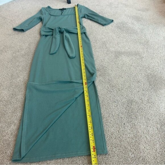 See You Monday dusty mint green ribbed front tie midi dress Sz M NWT - Picture 9 of 12